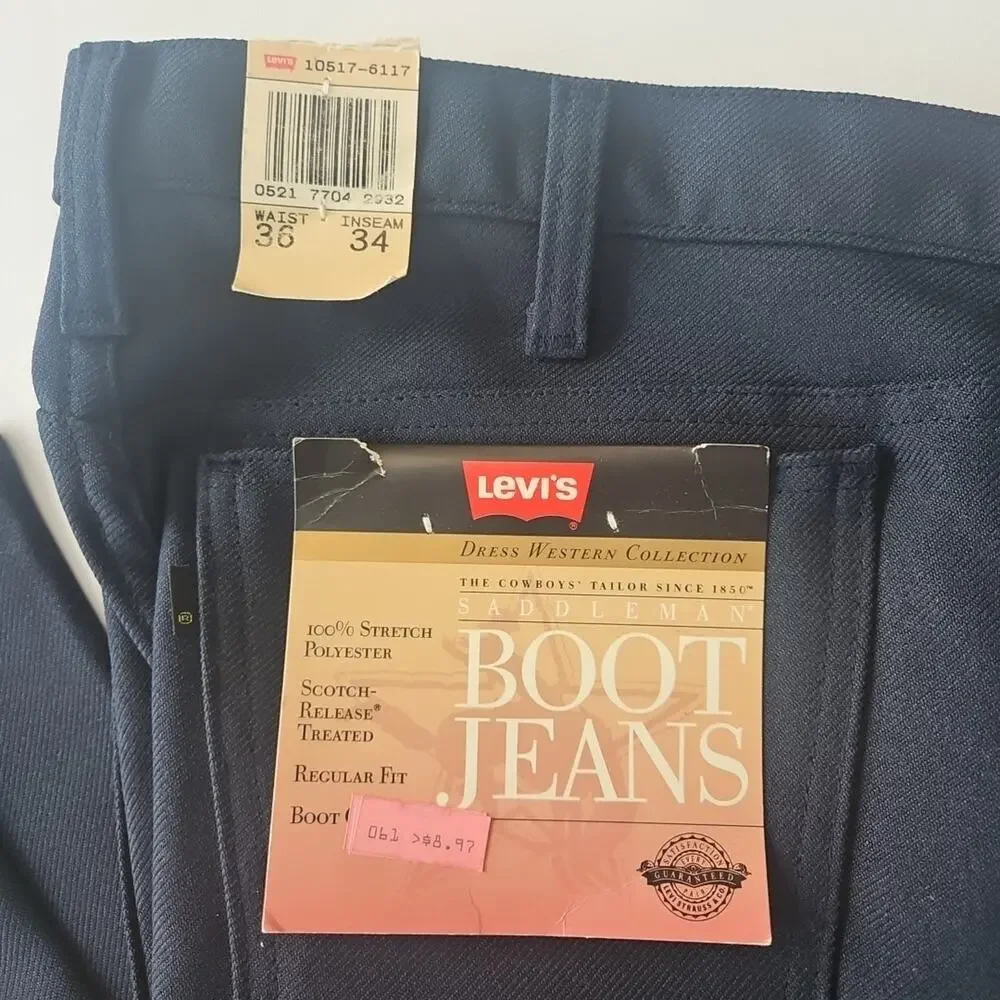 Vintage NOS 80’s Levi's 517 Saddleman Boot Cut Sta Prest Jeans Blue‎ 36x34 NEW